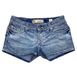 BKE Starlite Low Rise Denim Shorts 26 Stretch Distressed Embroidered EUC